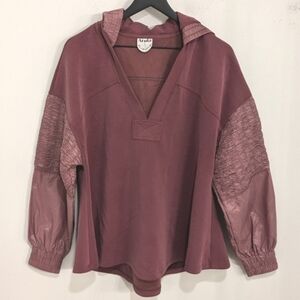 Arula Mauve Pink V Neck Hooded Sweatshirt Size X XL Athleisure Loungewear Stretc